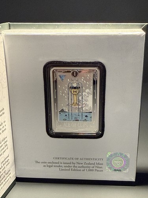 #ad 1 oz Silver Proof Ace Of Cups Tarot Card Minor Arcana COA #582 Niue 2025 Pure $249.95
