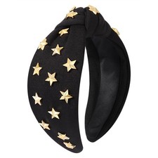 Star Knotted Headband Gold Stars Studded Wide Top Knot Hairband Black Decor