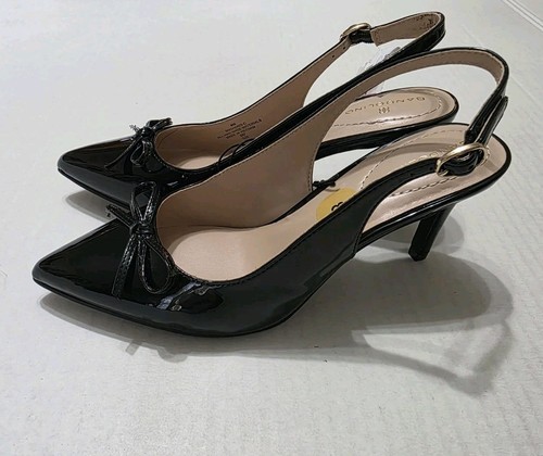 Bandolino Women's Sz 8 Heel Bow Detail Pointed Toe Sling Back Black Patent NWT