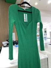 $80 Miss Shop Dress Womens Green Long Seeve Bodycon Midi NEW