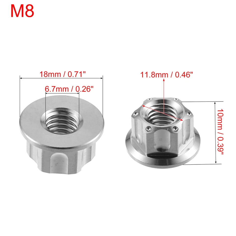 6 pcs Alliage de Titane M8 Pas 1,25 mm Écrou de Boulon Bride pour Vélo Moto Ton - Photo 3/4