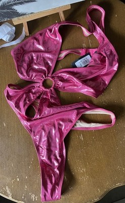 Sexy Forplay One Piece Swimsuit Women's Size XL Shiny Fuchsia Hook & Eye NWT