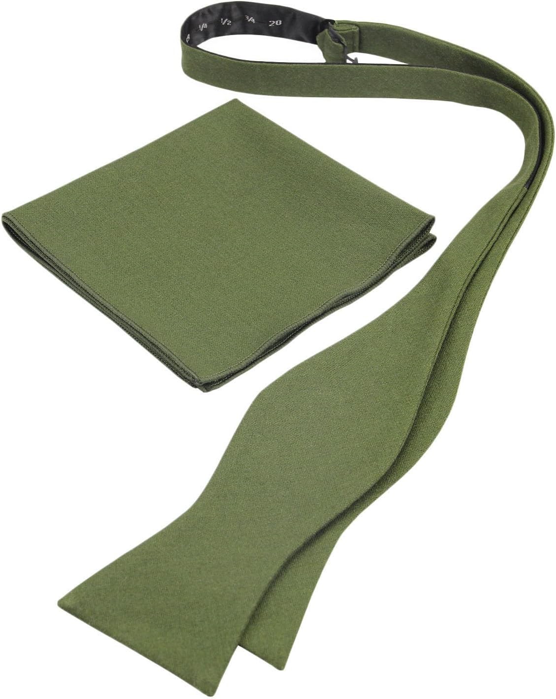 Men's Olive Green Linen Bow Tie & Pocket Square Set