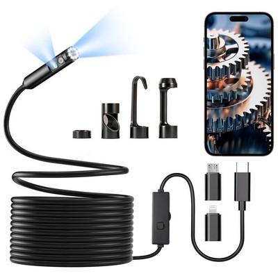 Dual-Lens Endoscope Camera with Light, 1920P HD Borescope, 8 Adjustable LED L...