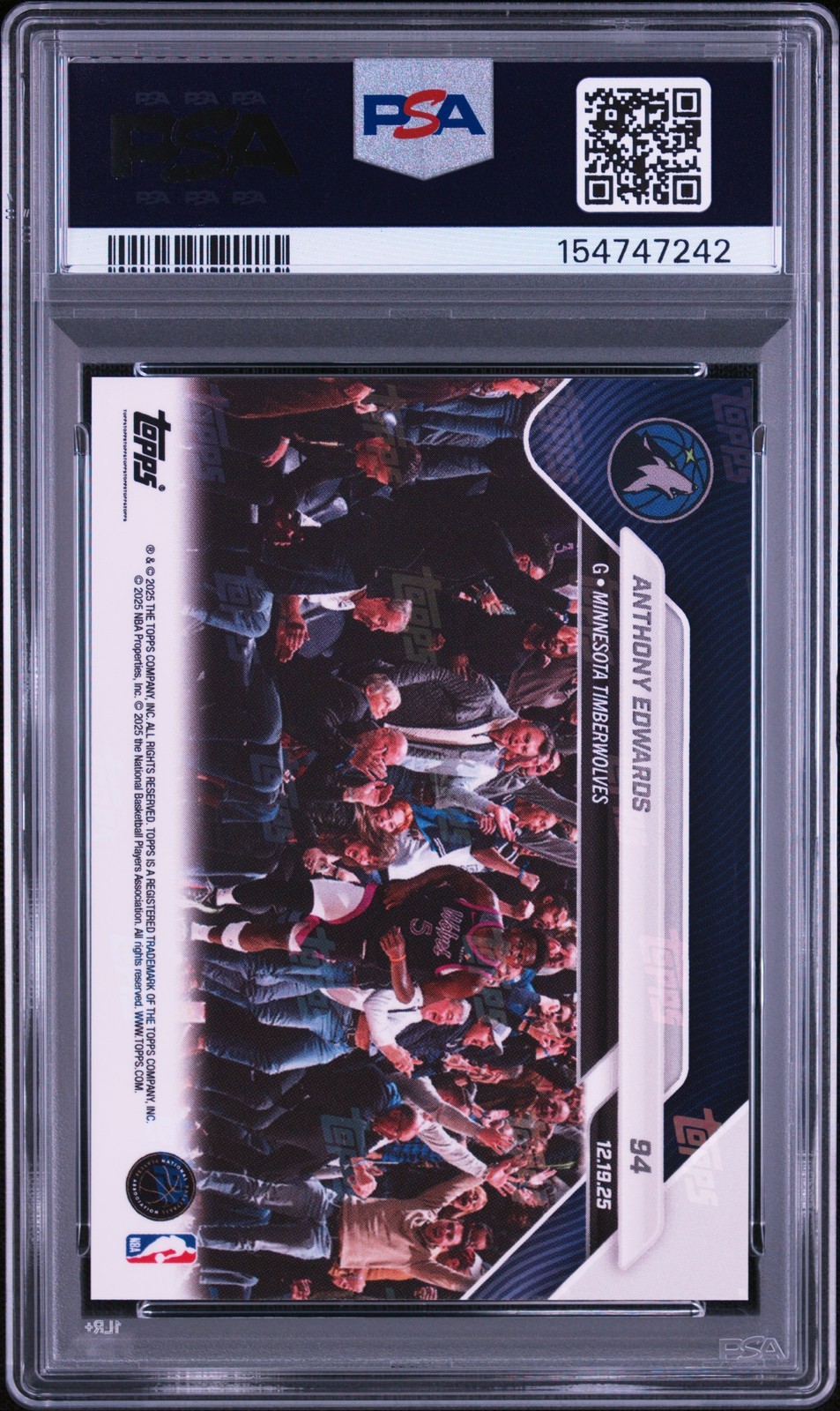 2025 TOPPS NOW #94 ANTHONY EDWARDS PSA 10 view 2