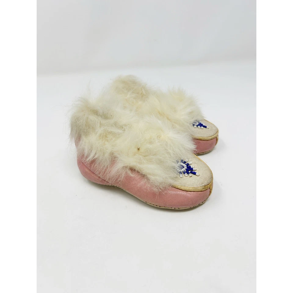 Zapatos vintage de cuero y piel rosa para bebé niña años 40/50 Foto 3 de 4