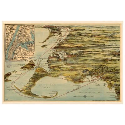 1905 Joy Line Map of Massachusetts, Rhode Island & Connecticut Showing Key Route