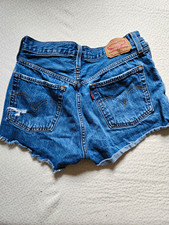 Levi's 501 Women's Blue Denim High Rise Cut Off Shorts 26 Button Fly