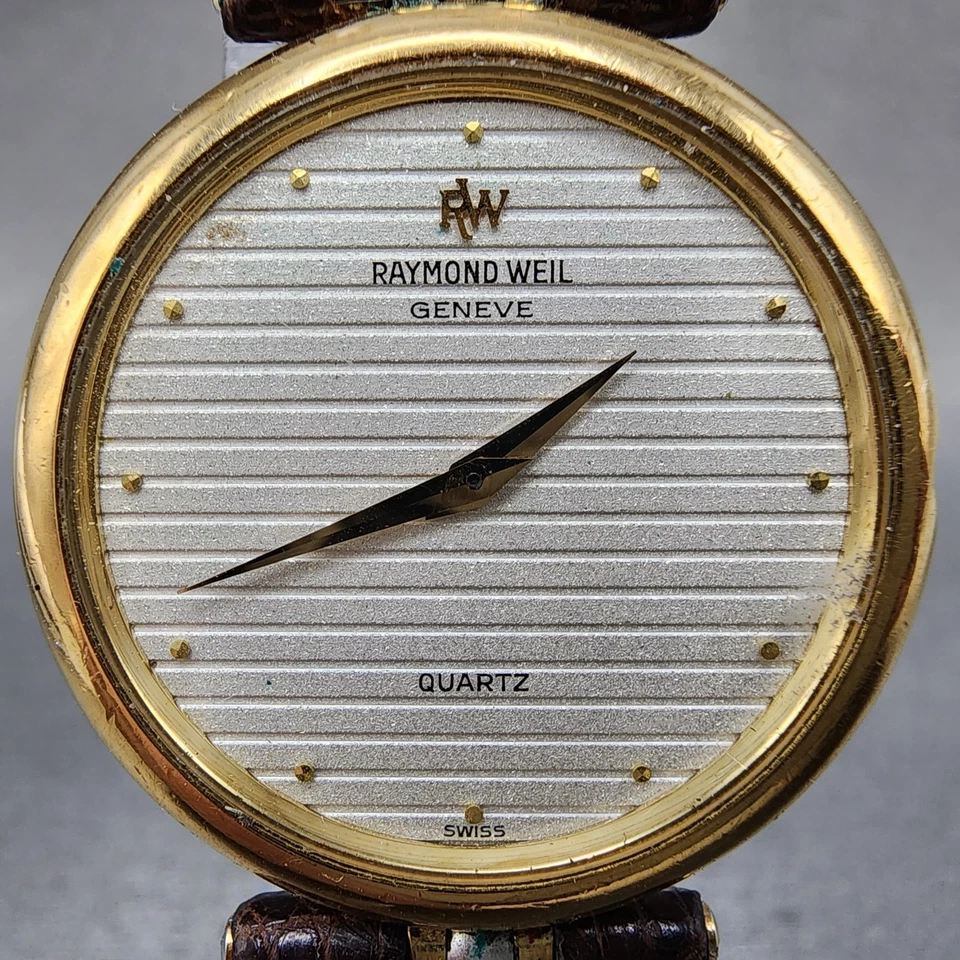 Raymond Weil Watch Men 30mm White Dial Gold Plated Round 3703 VTG PARTS - Image 3 of 4