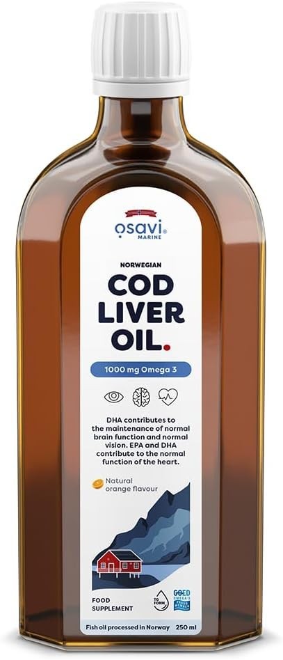 Osavi Norwegian COD Liver Oil 1000mg Omega 3 Natural Orange Flavour 250ml