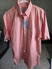 New Jos A Bank Stays Cool Short Sleeve Orange Button Up Shirt Size L