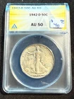 1942 D WALKING LIBERTY HALF DOLLAR ANACS AU 50 481