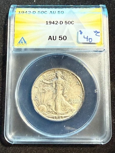 1942 D WALKING LIBERTY HALF DOLLAR ANACS AU 50 481