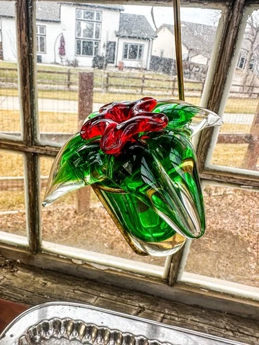 Vintage Murano Sommerso Mandruzzato Art Glass 3 Piece Hanging hummingbird feeder