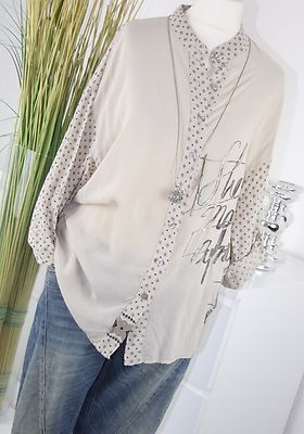 ITALY MODA Tunika PAISLEY Hemd ORNAMENT Schrift Bluse BEIGE Shirt M L 38 40 H/M