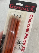 N.O.S. GENERAL'S CHARCOAL 2B 4B 6B & White 4-Pack & Eraser 557-BP PENCILS W1