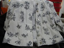 Charter Club Womens Jacket -White w/ Black Stitched Floral - Size S Petite