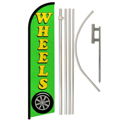 Wheels Windless Banner Swooper Advertising Flag Kit Auto Parts Mechanic Green