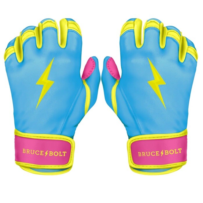 Bruce Bolt Caribbean Blue Short Cuff Batting Gloves YOUTH MEDIUM