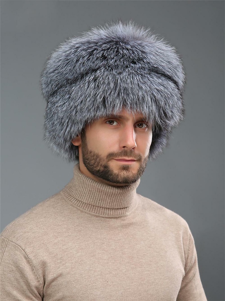 帽子 Real fur cap Men's Fox Fur Hat Raccoon Fur Thicken Winter Warm Big Round