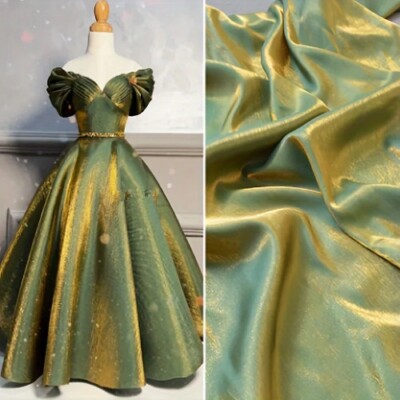 Green Satin Fabric Glossy Silk Gradient Fabric Shiny Fabric Holographic  Dress | eBay