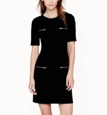 J. Crew Shift Dress Gold Zipper Pockets Wool Blend Black Size 6