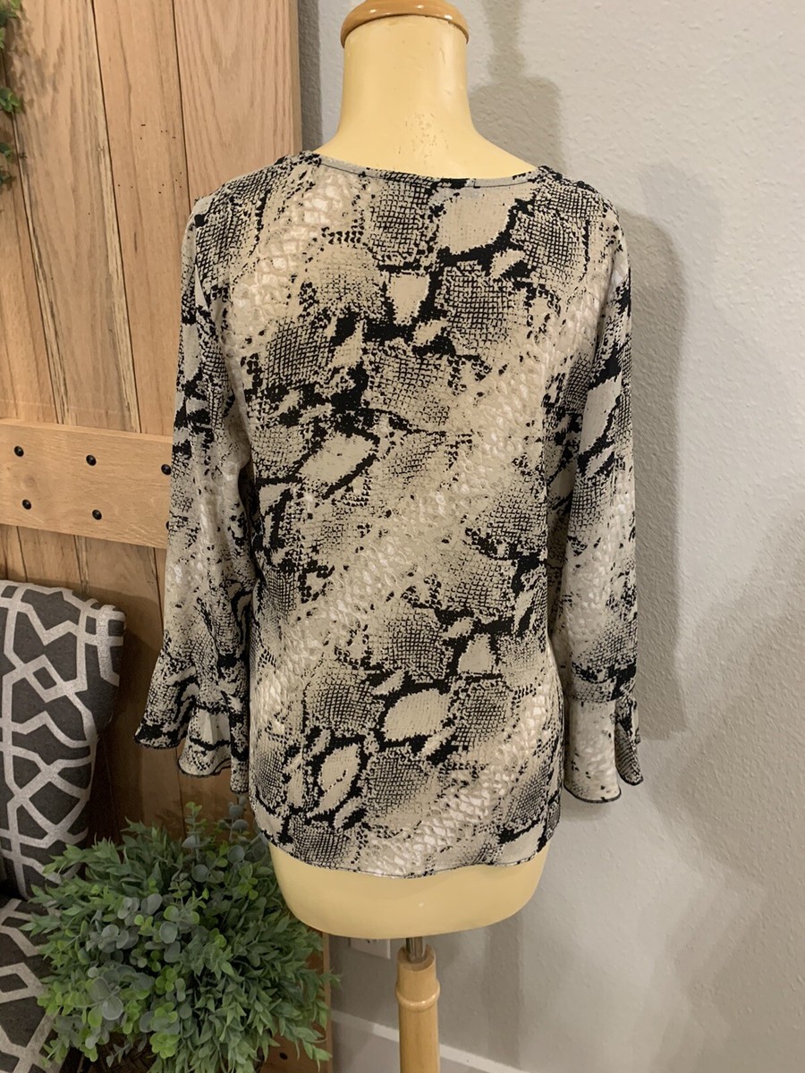 Women's Small Animal Snake Skin Long Flare Sleeve Poly Top Shirt