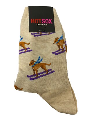 Hot Sox Ski Dog Crew Socks Beige Shoe Size 4-10.5 7859