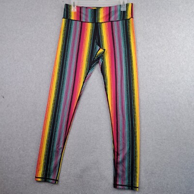 Crazy Train Womens Medium Rainbow Stripe Colorful Leggings Pants Hip Hop Dance