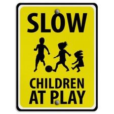 Vertical Metal Sign Slow; Children at Play Caution Weatherproof Street