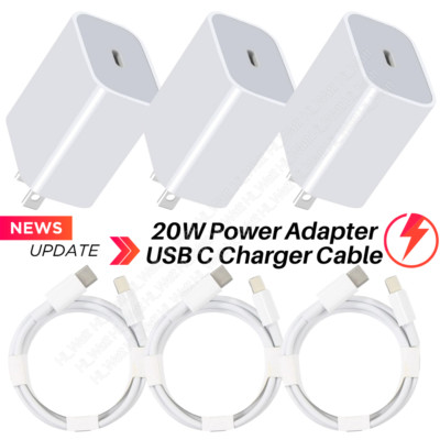 3-Pack 20W PD Fast Charger USB-C Wall Adapter Lot For iPhone 14 13 12 11 X Cable