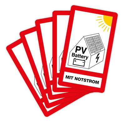 MBS-SIGNS® 5 Stück – Aufkleber „PV-Anlage Battery mit Notstrom“ Sticker Folie | 10,5 x 18cm
