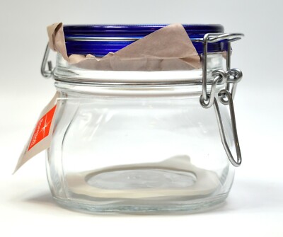  BORMIOLI ROCCO FIDO Jar w/ Gasket LEAKPROOF (Blue Top) 17 oz. * Made in ITALY