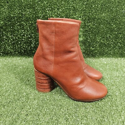 Maison Martin Margiela Brown Leather Zip Heeled Boots Womens US 6 EU 36