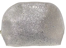 LANCOME SILVER GLITTER SPARKLY COSMETIC MAKEUP TRAVEL BAG NEW