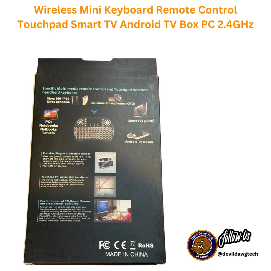 2.4gHz - Backlit Mini Wireless Handheld Keyboard Mouse Touchpad Black - Image 3 of 4