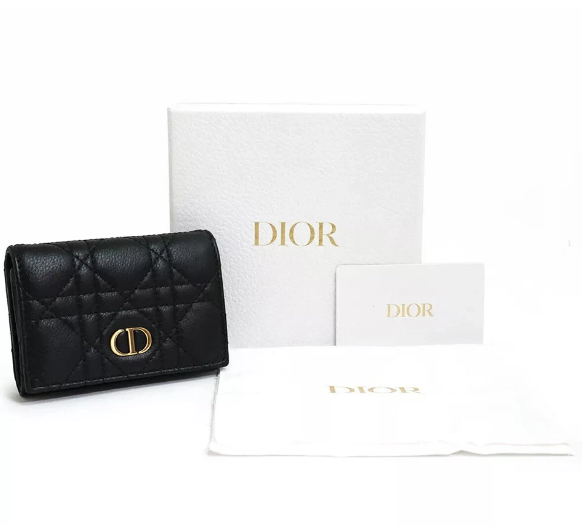 Christian Dior Caro Glycine Portefeuille Porte Monnaie Cannage Cuir de Veau, Noir S5132UWHC