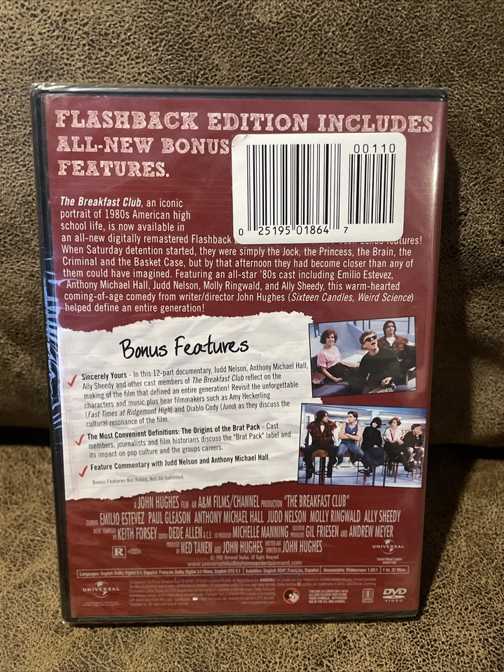 The Breakfast Club DVD Sealed 2008 Flashback Edition  - Image 2 of 2