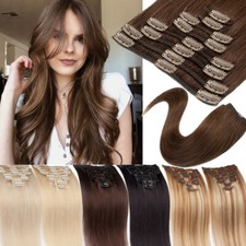 8 Pieces 100 Human Hair Extensions Clip In Real Remy Hair FULL HEAD Double Weft