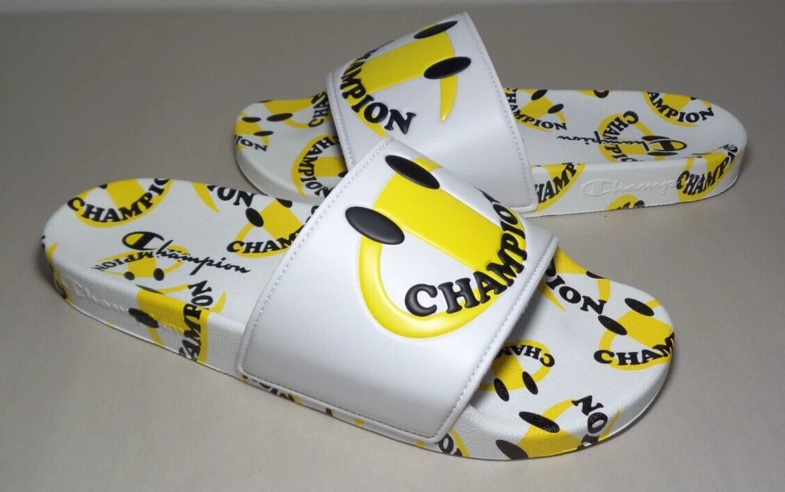 Champion Size 12 M IPO SMILE White Yellow Slide Sandals New Men s Shoes