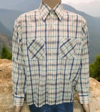 Vtg 1970s 80s JC Penney Western Button Shirt Large Poly Cotton Plaid Tapered
