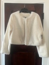 Pearl/Ivory Soft Faux Fur Bolero Cropped Dressy Jacket Size Large New with Tags
