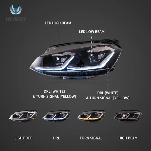 For 2013-2018 VW Volkswagen Golf 7 LED Projector Headlights W/Sequential Signal - Picture 2 of 12