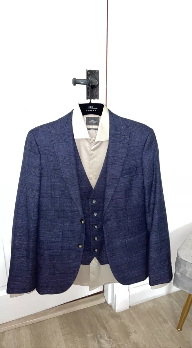 Moss bros navy black check 2025