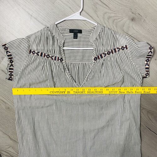J. Crew Tunic Top Womens S Embroidered Cap Sleeves V-Neck Striped Lightweight - Picture 3 of 13