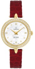 Omega De Ville Prestige Diamond White Pearl Dial 18k Yellow Gold Women's Watch