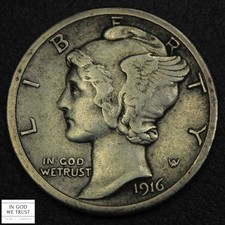 1916 S Mercury Silver Dime 10C