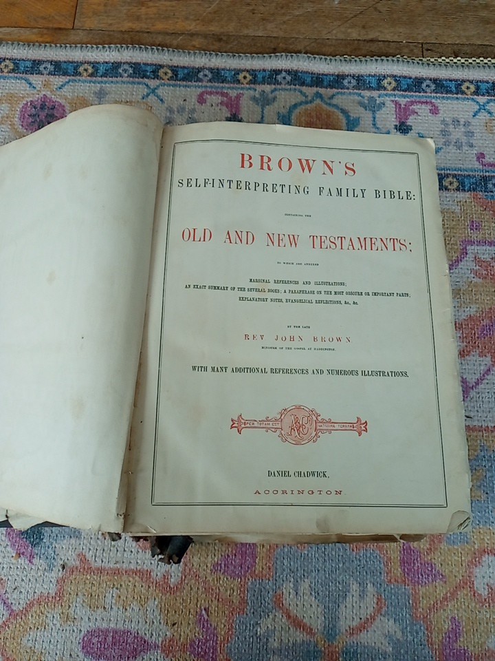 Antique 19th Century Brown's Self-Interpreting Family Bible by Rev. John Brown 