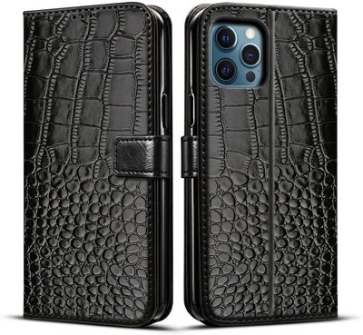 Étui Portefeuille En Cuir Noir Pour IPhone 12 Et 12 Pro - Coque Avec Rabat Et Porte-cartes