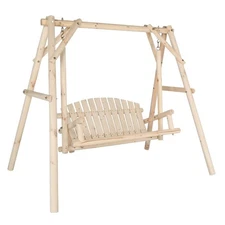 VINGLI Heavy Duty 880 LBS Wooden Patio Porch Swing with A-Frame Stand, Hanging